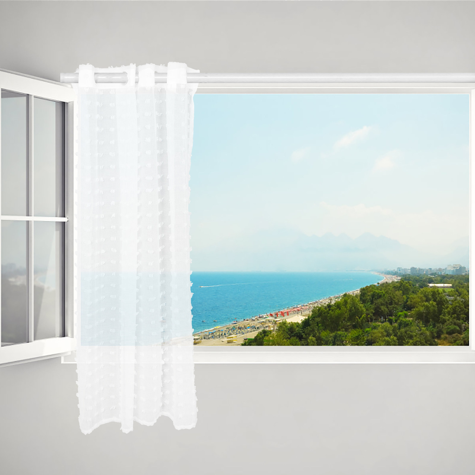 Kitchen Decor Lighting - White Sheer Curtain with Dot Pattern
