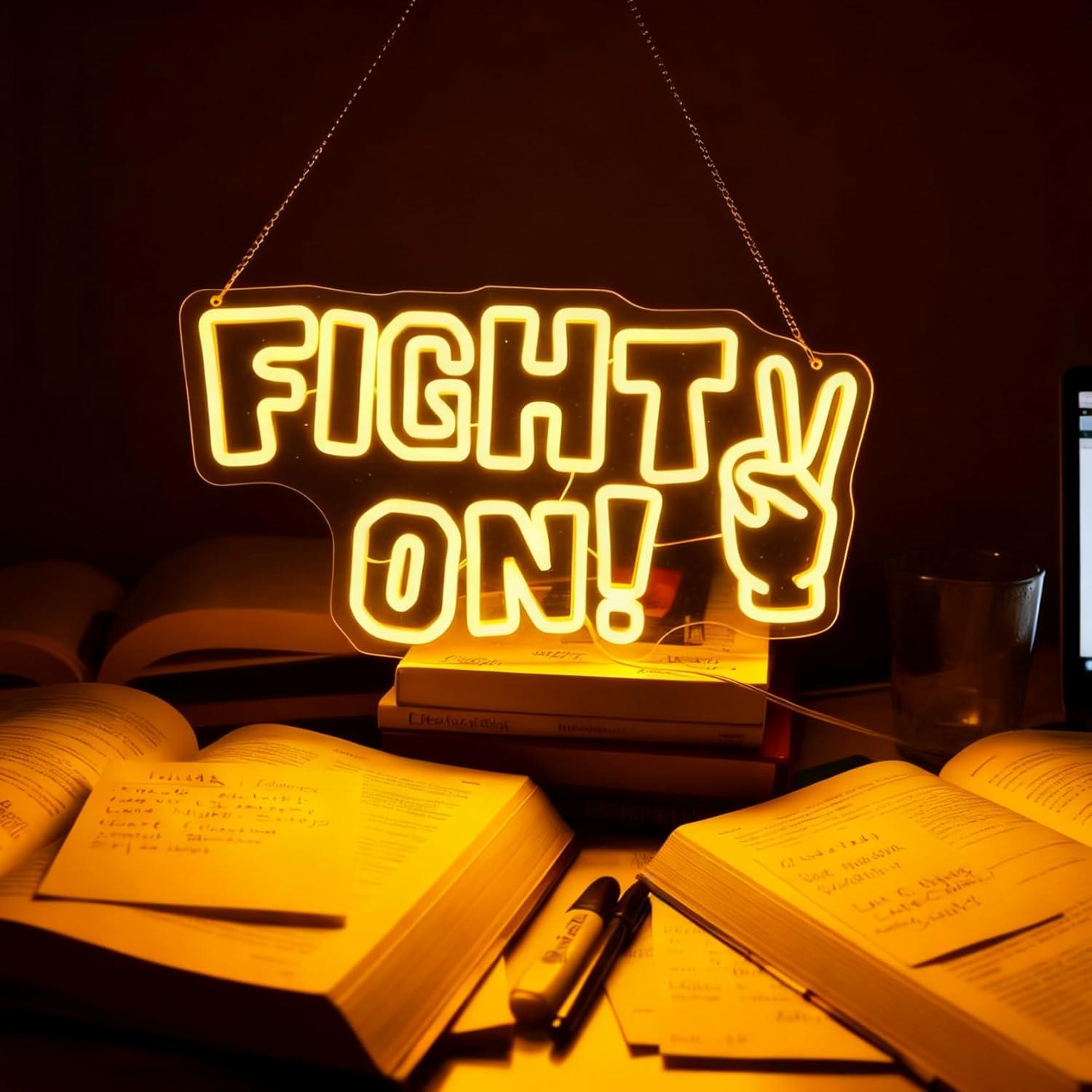Office Lighting Decor - Fight On Neon Sign Victory Hand