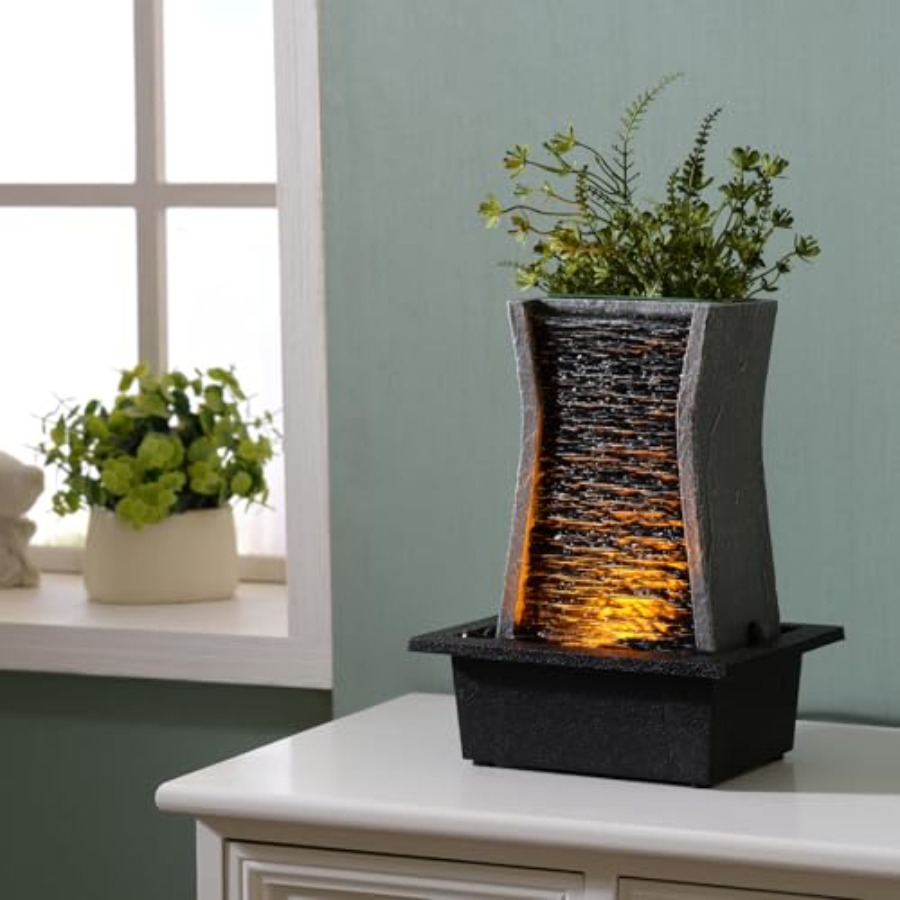 Office Lighting Decor - Tabletop Water Fountain with LED Lights
