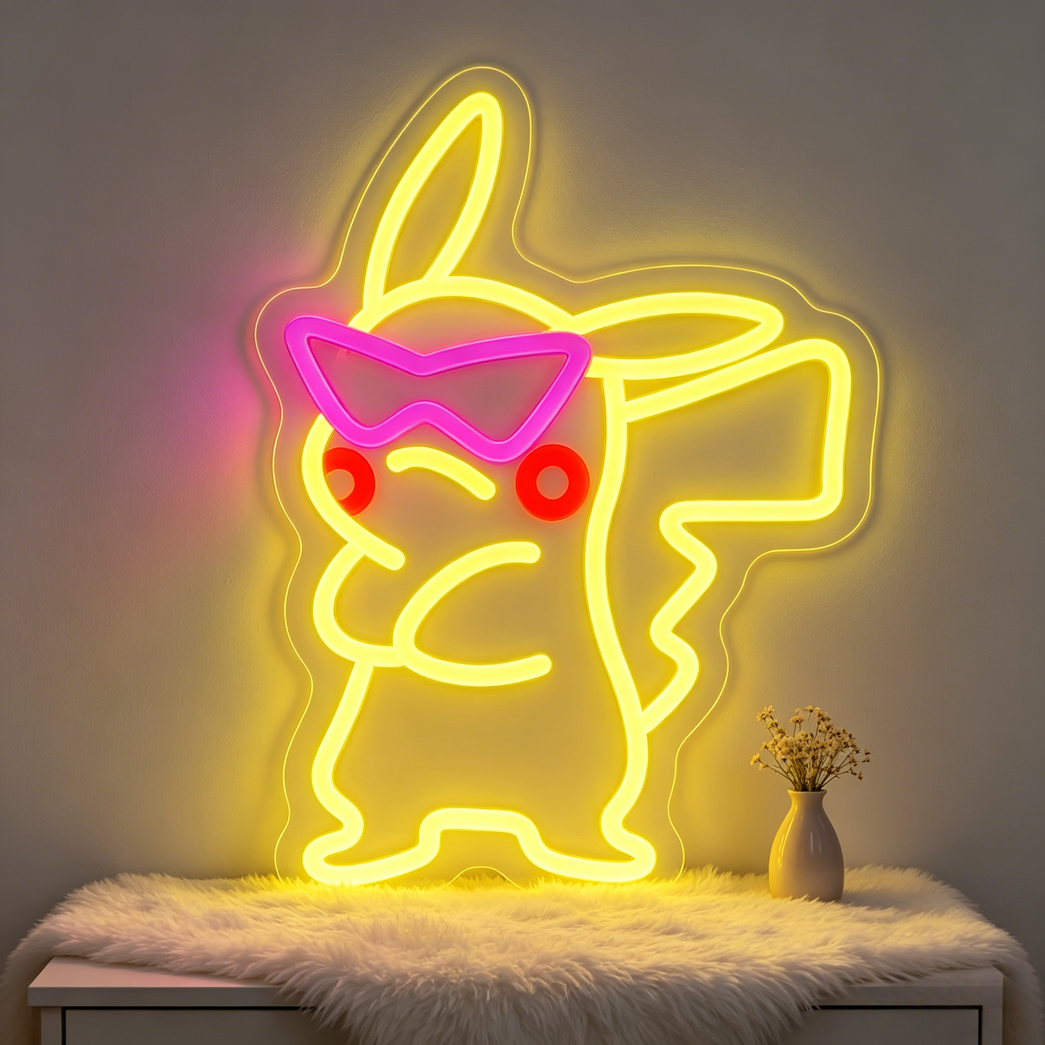 Bedroom Lighting Decor Ideas - Anime Pink Sunglasses Pikachu LED Neon