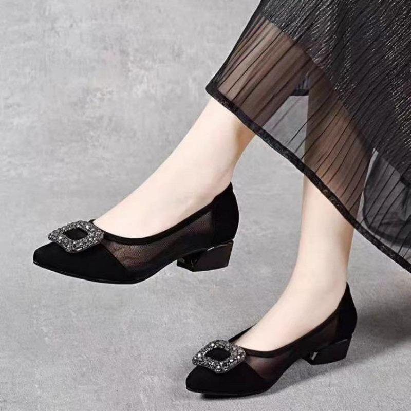 Elegant Decor & Lighting Llc - Elegant Pointed Toe Mesh Block Heel
