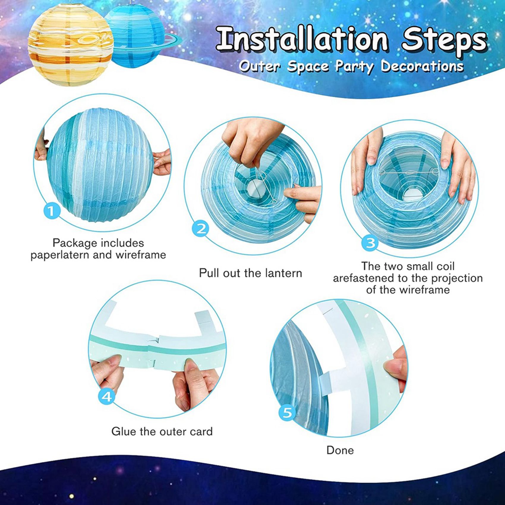 Lantern Paper Solar - 【HAPPY】16Pcs Space Paper Lanterns Multi-Color Solar