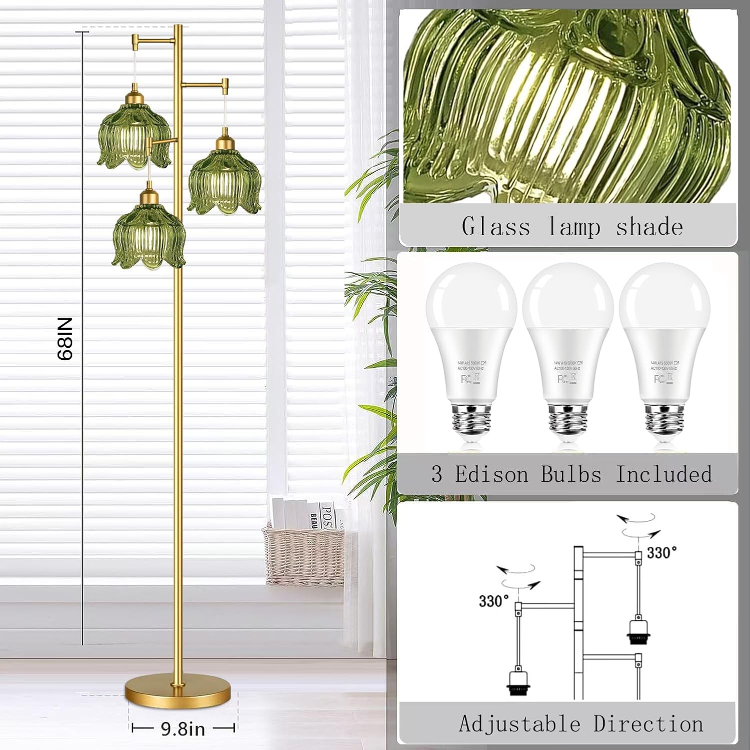 Vintage Gold Glass Floor Lamp  - Lighting Decor Room reseña y precio