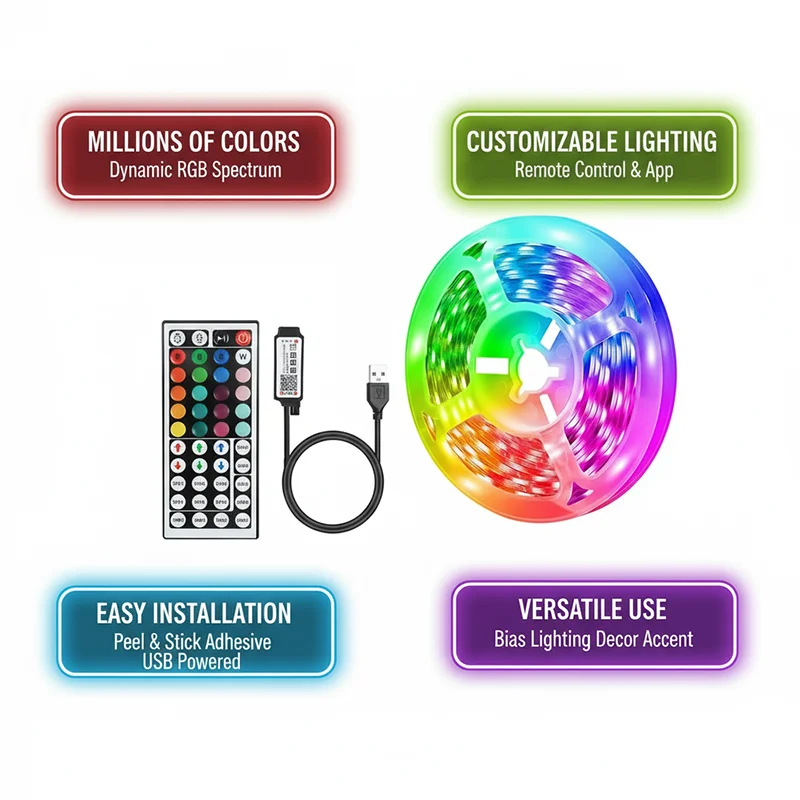 DC 5V USB LED Strip Lights APP - Lighting Decor Room reseña y precio