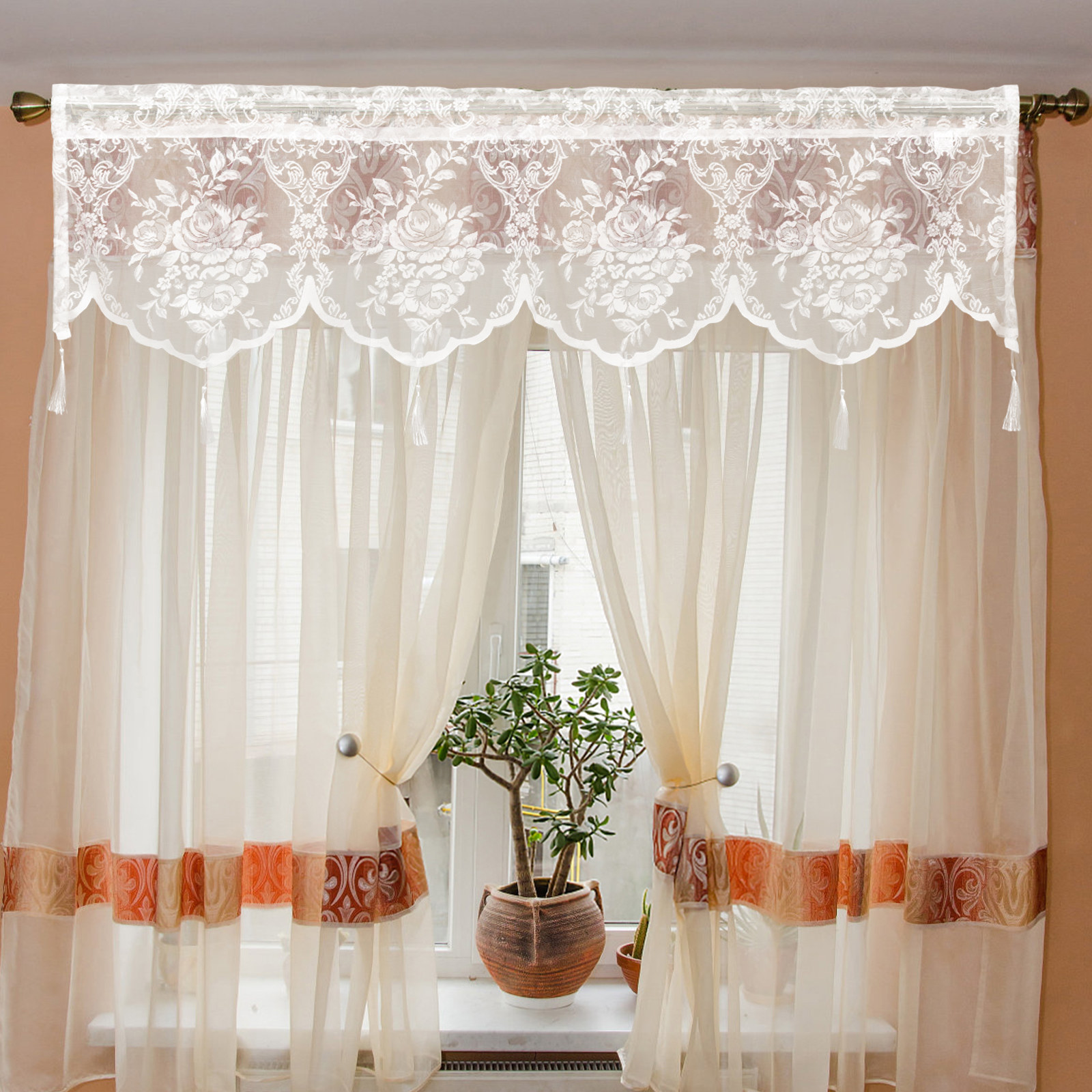 White Lace Curtain Sheer Windo - Office Lighting Decor reseña y precio