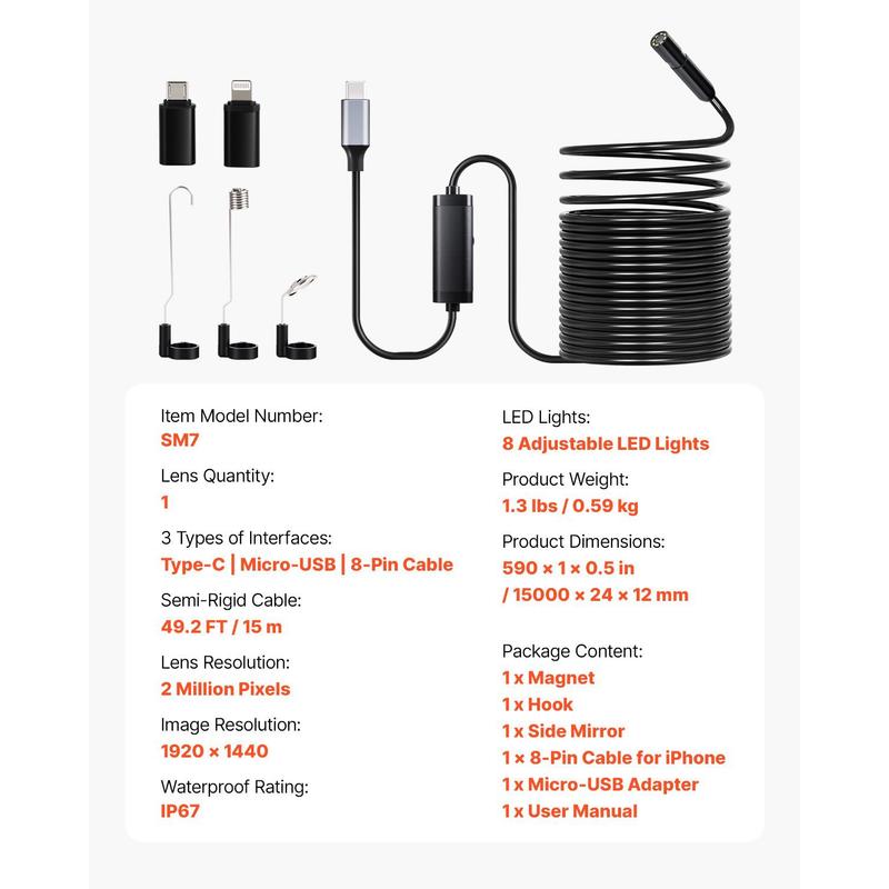 Industrial Borescope 49.2FT Se - Lighting Visual reseña y precio