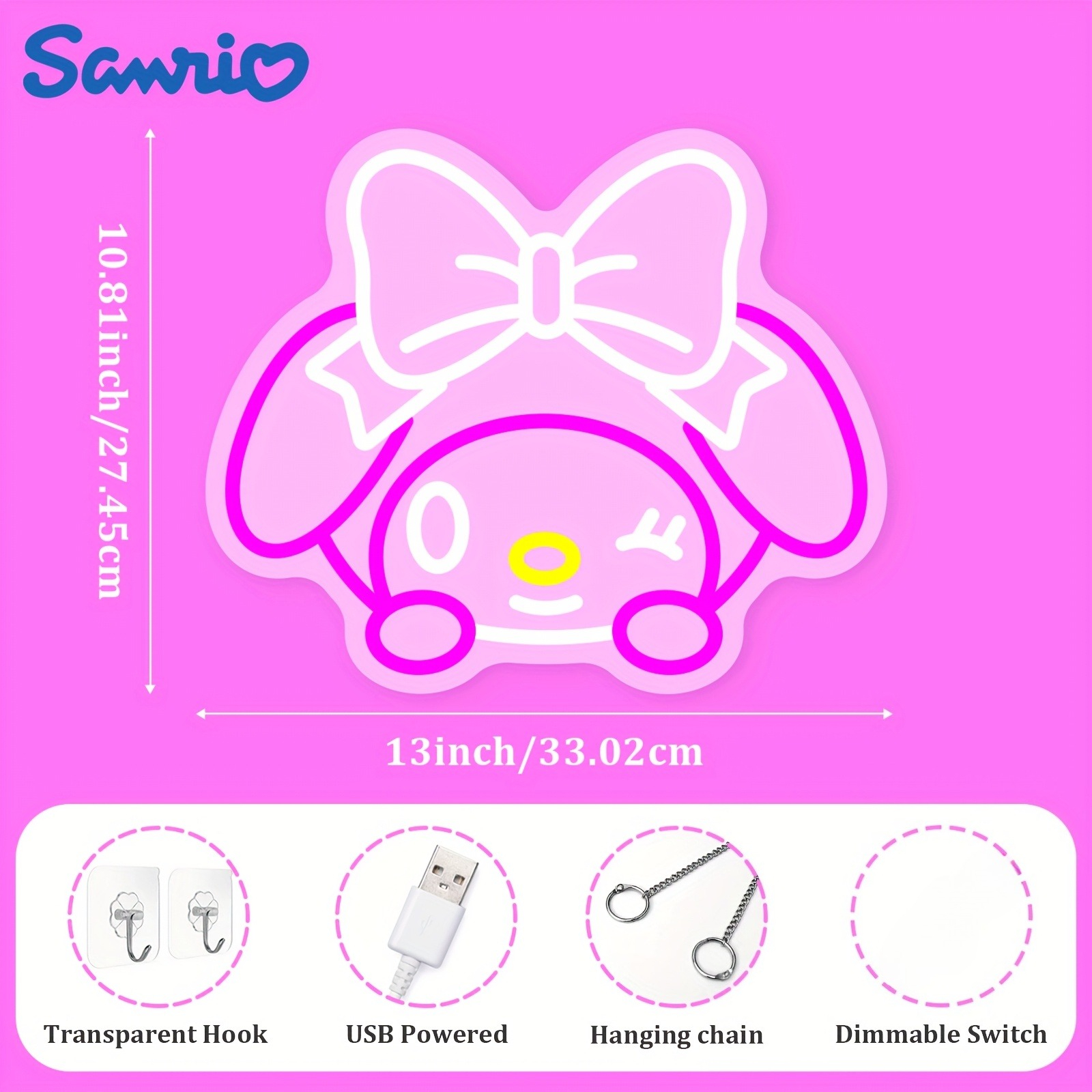 My Melody Neon Sign with Big B - Bedroom Lighting Decor Ideas reseña y precio