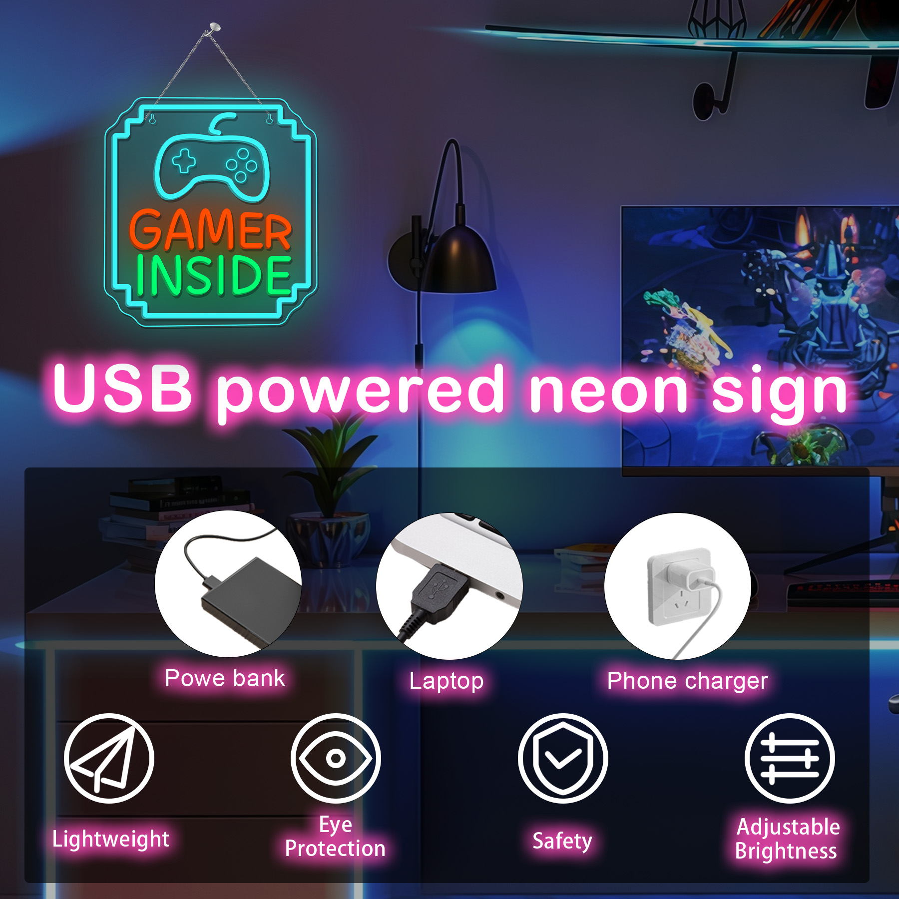 Gamer Inside Neon Sign Dimmabl - Bedroom Lighting Decor Ideas reseña y precio