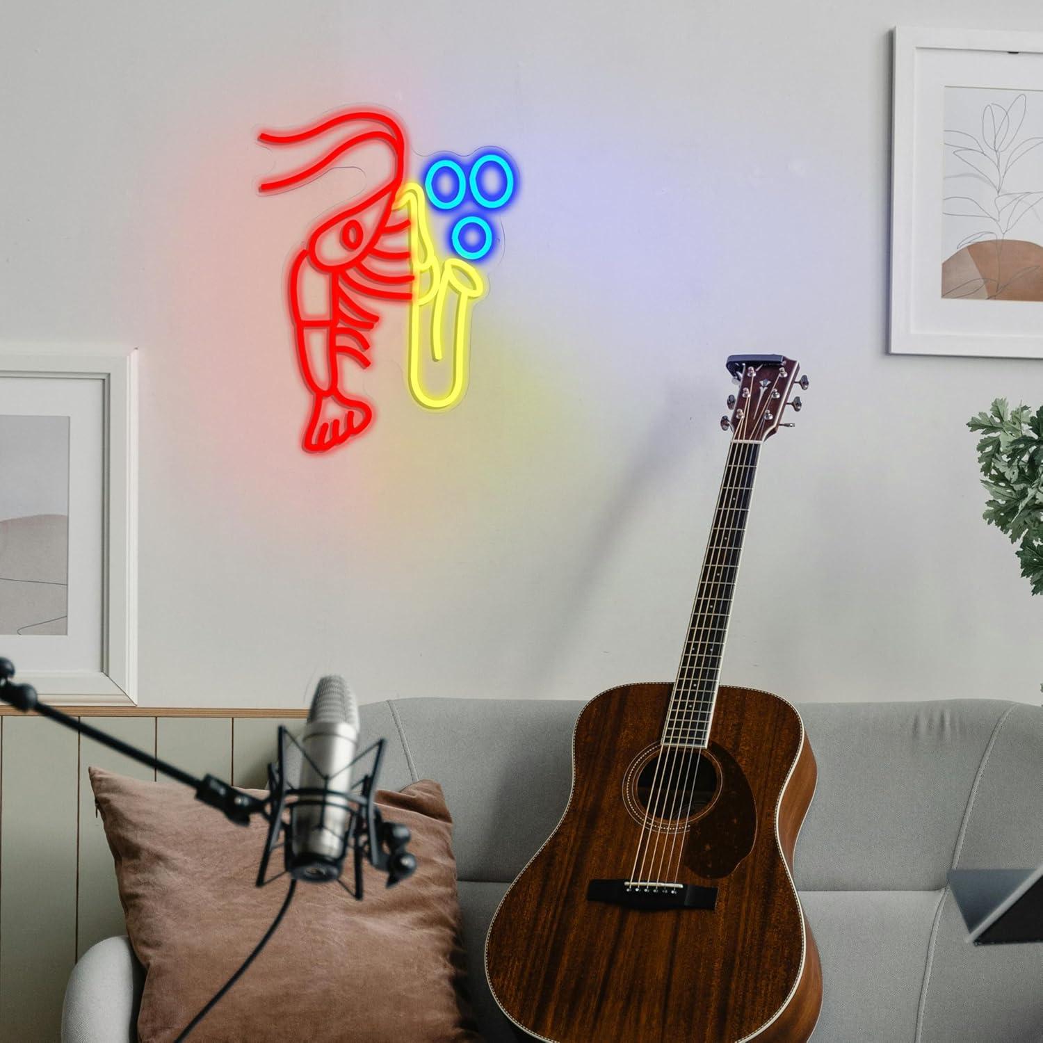 Lobster Saxophone Neon Sign Ja - Office Lighting Decor reseña y precio