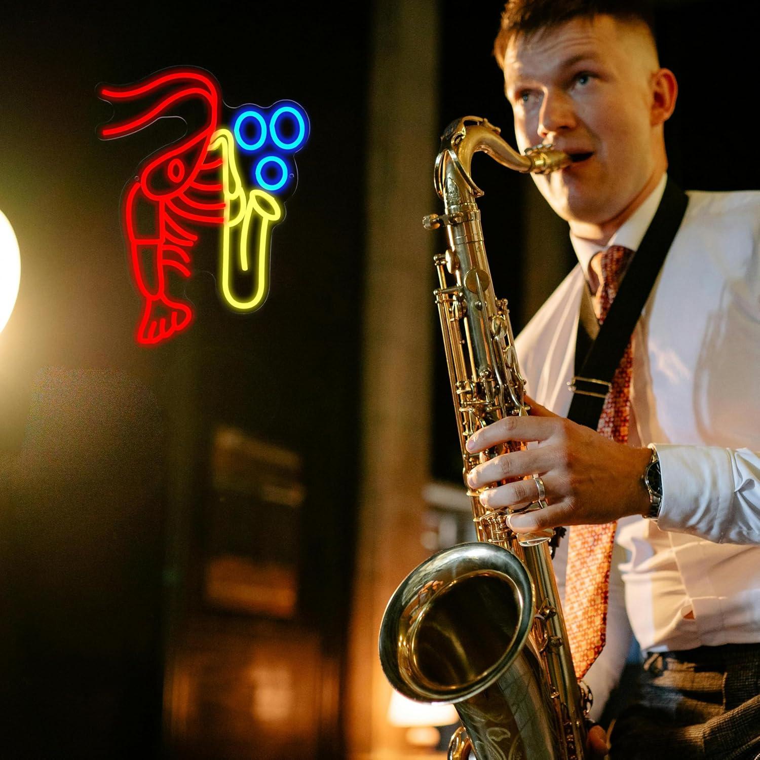 Lobster Saxophone Neon Sign Ja - Office Lighting Decor reseña y precio