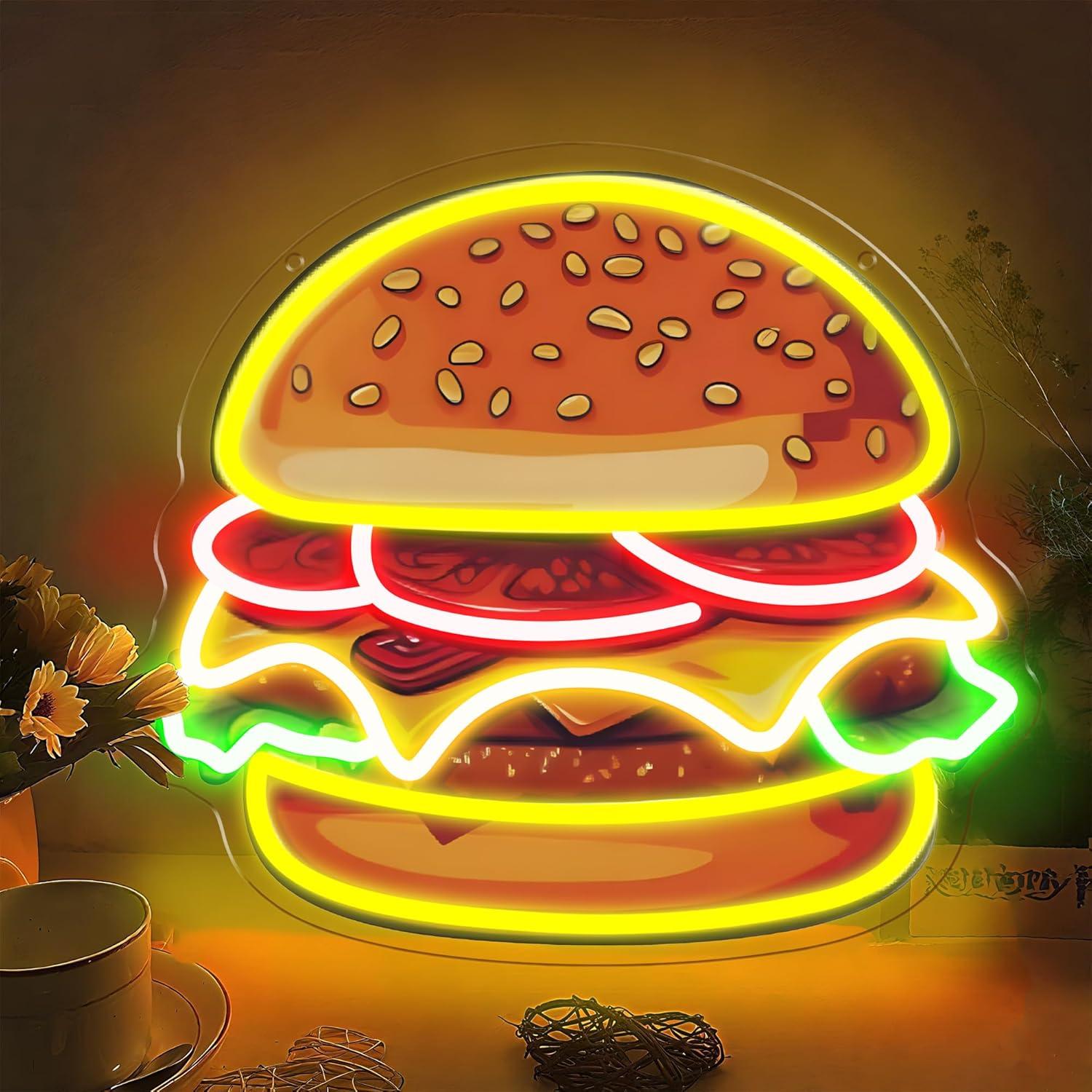 Burger Neon Sign LED Hamburger - Kitchen Decor Lighting reseña y precio
