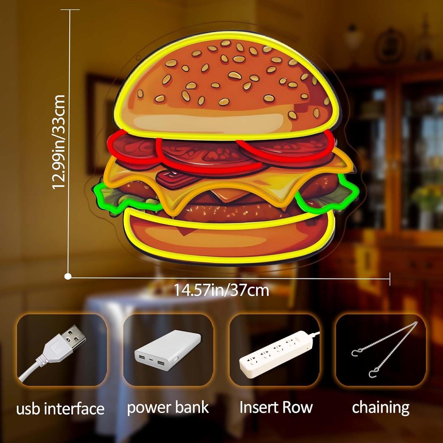Burger Neon Sign LED Hamburger - Kitchen Decor Lighting reseña y precio