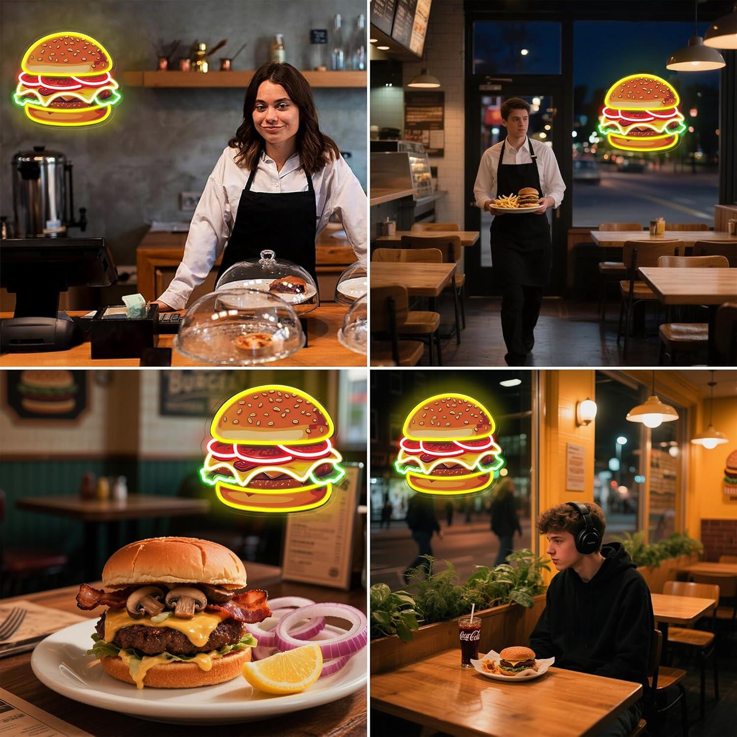 Burger Neon Sign LED Hamburger - Kitchen Decor Lighting reseña y precio