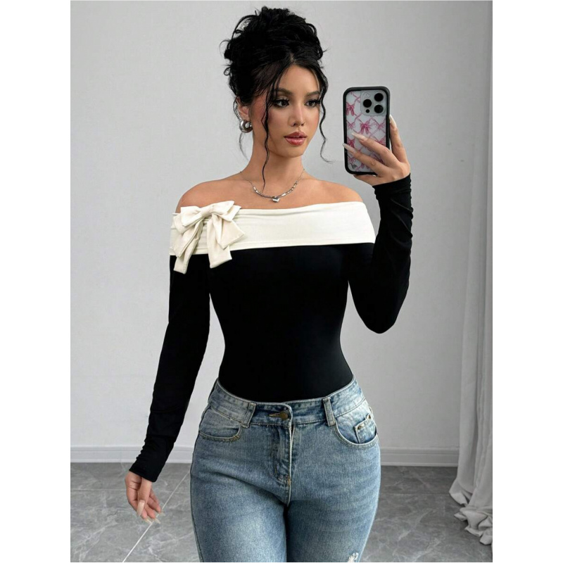Bowknot Decor Off Shoulder Bod - Elegant Decor & Lighting Llc reseña y precio